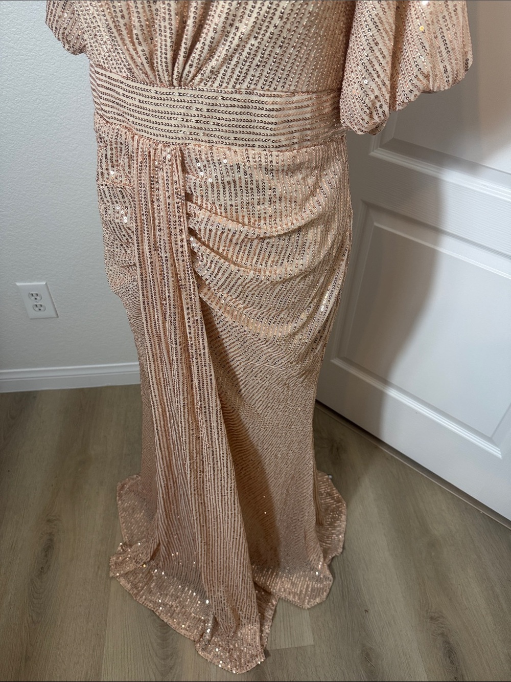 Sequin Maxi Dress in Blush Champagne 1X - Picture 2 of 6